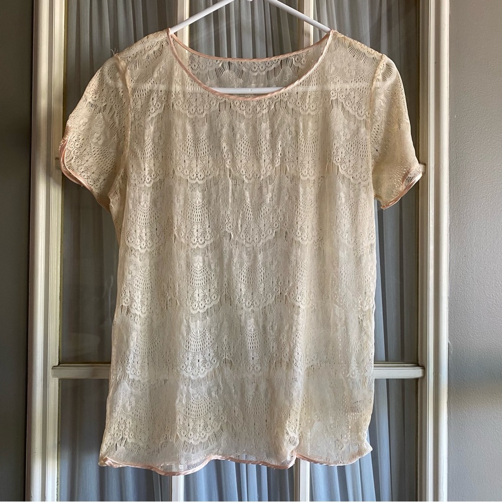 American Apparel Sheer Cream Lace Blouse